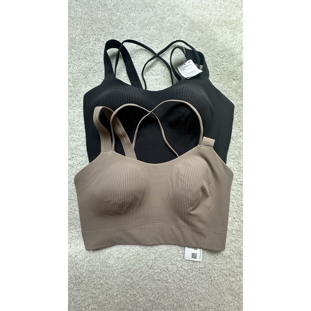Lululemon NWT Lot 2 Like a Cloud Longline Bra Size 10 D/DD Ribbed Black Brown